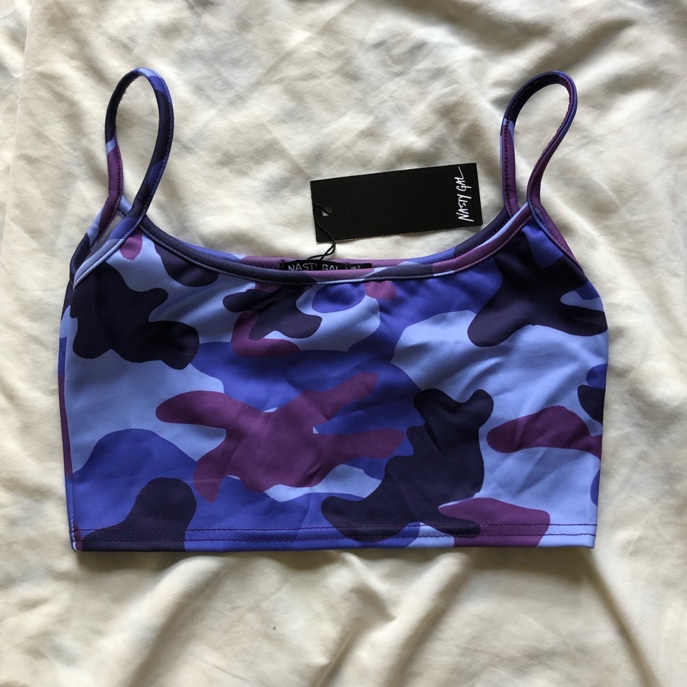 NWT NASTY GAL BLUE CAMO CROP TANK TOP
